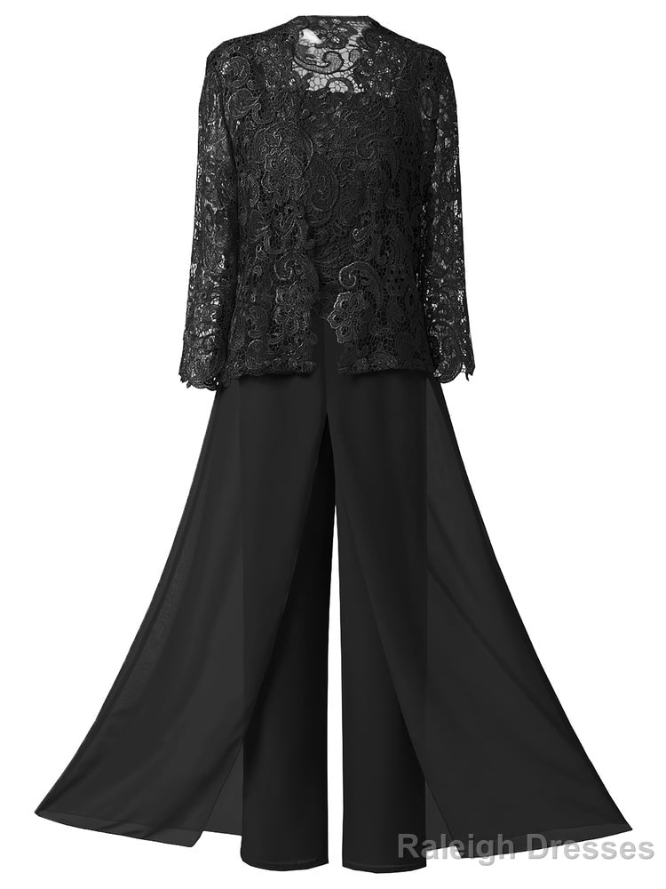 Mother of the Bride Dresses, Lace Chiffon Three-Piece Plus Size Mother of the Bride Pant Suits
