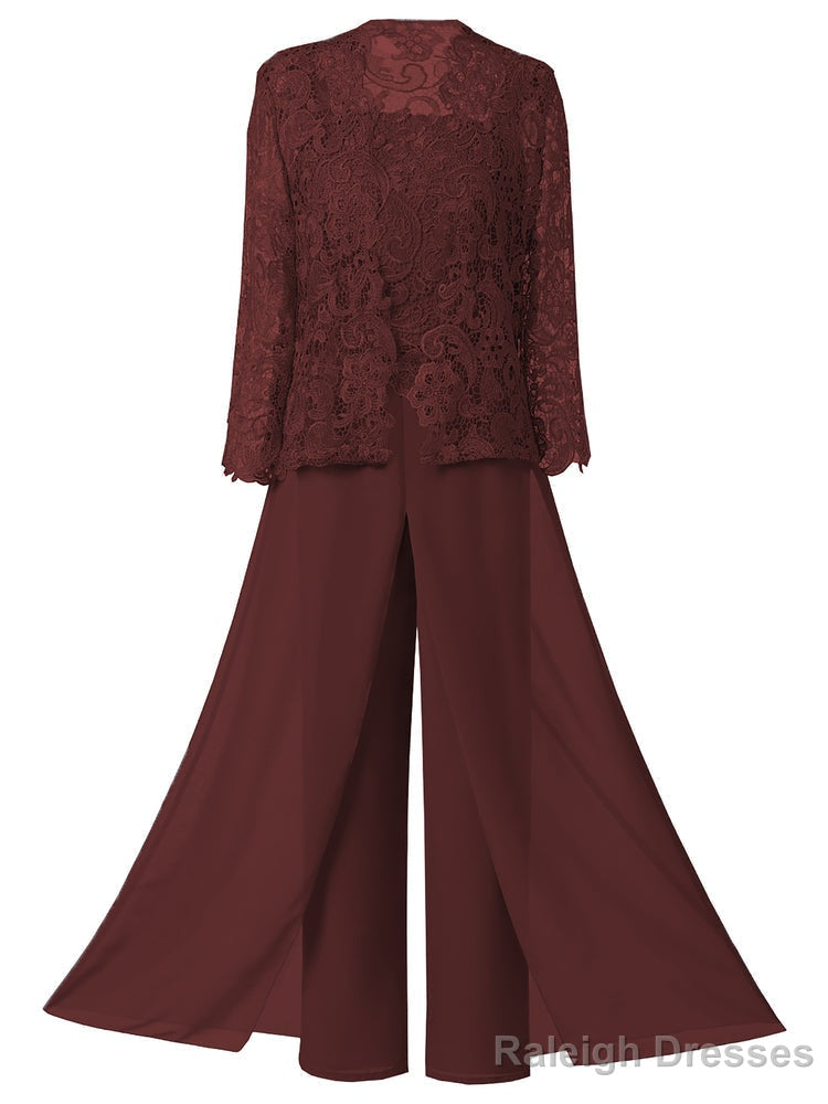 Mother of the Bride Dress Lace Chiffon Three-Piece Plus Size Mother of the Bride Pant Suits