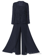 Mother of the Bride Dress Lace Chiffon Three-Piece Plus Size Mother of the Bride Pant Suits