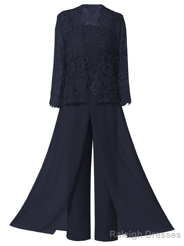 Mother of the Bride Dress Lace Chiffon Three-Piece Plus Size Mother of the Bride Pant Suits