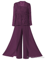 Mother of the Bride Dresses, Lace Chiffon Three-Piece Plus Size Mother of the Bride Pant Suits