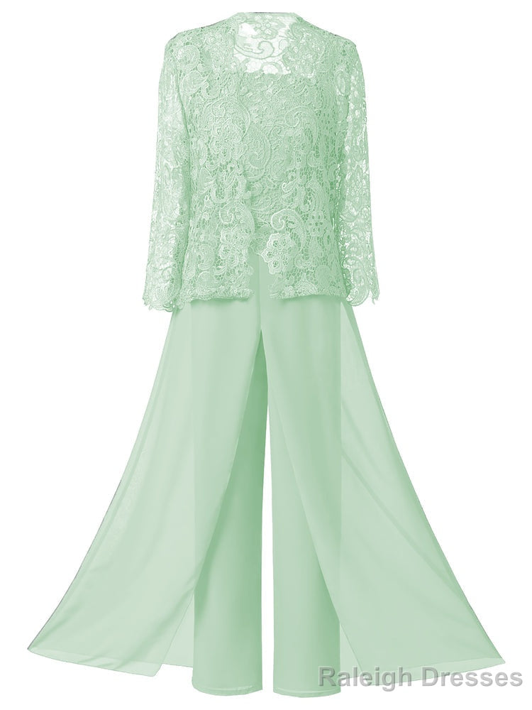 Mother of the Bride Dresses, Lace Chiffon Three-Piece Plus Size Mother of the Bride Pant Suits