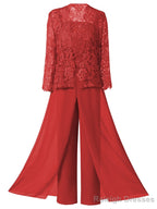 Mother of the Bride Dresses, Lace Chiffon Three-Piece Plus Size Mother of the Bride Pant Suits