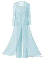 Mother of the Bride Dress Lace Chiffon Three-Piece Plus Size Mother of the Bride Pant Suits