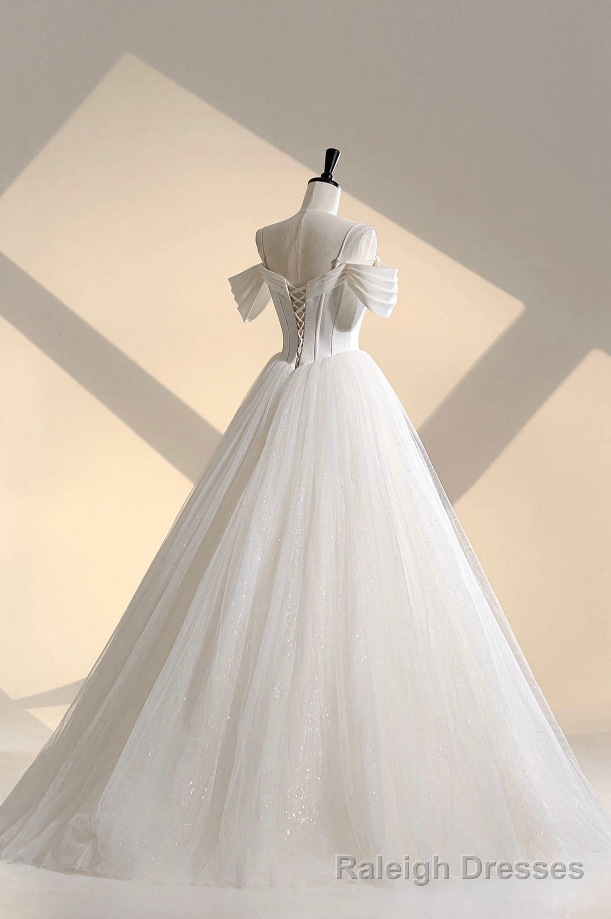 Ivory Tulle Off the Shoulder Formal Gowns, Elegant A Line Wedding Dress