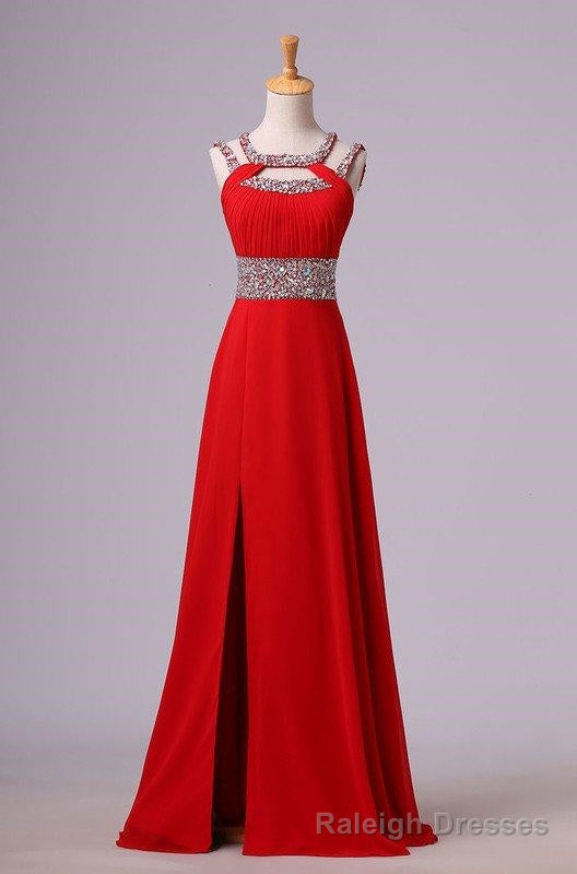 2025 Gorgeous Red Beading Open Back Chiffon Prom Dresses