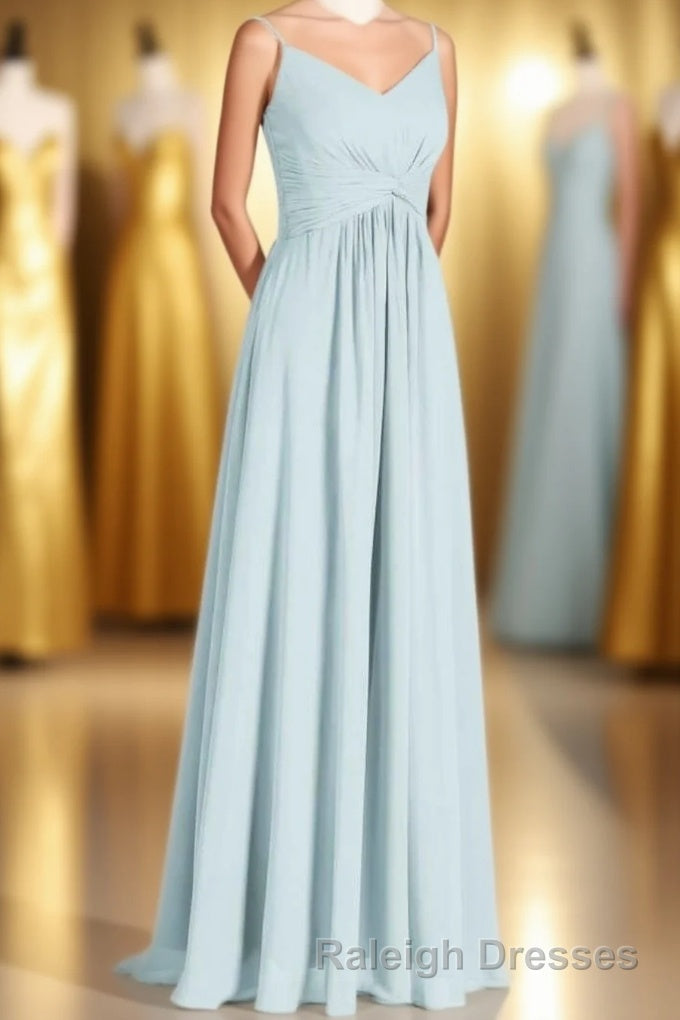 Mint Green Chiffon Twist Front A-Line Long Bridesmaid Dress