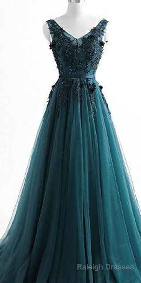 V Neck Dark Green Cheap Long Evening Prom Dresses, Sweet 16 Prom Dresses Secondary image