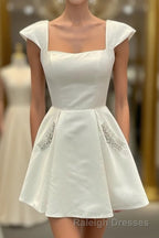 Cap Sleeves Short Yellow Homecoming Dress with Lace Up Back