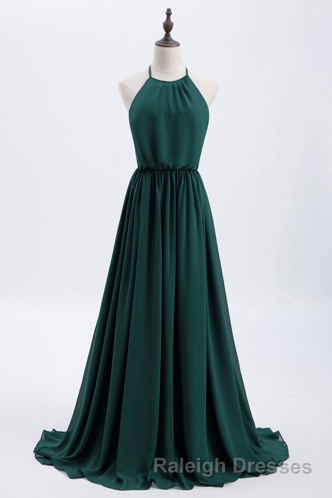 Hunter Green Halter Chiffon A-line Long Bridesmaid Dress