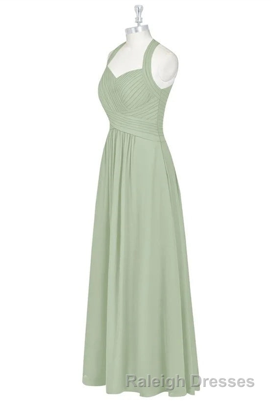 Sage Green Halter Backless A Line Bridesmaid Dresses