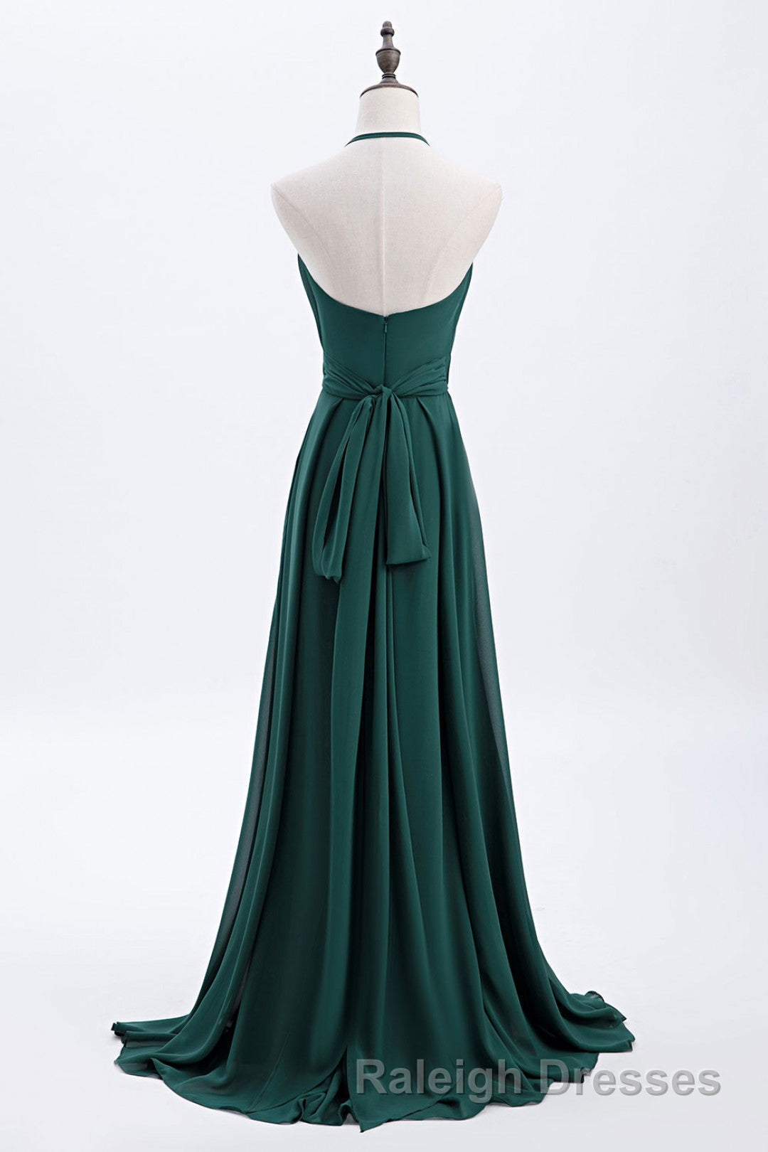 Hunter Green Halter Chiffon A Line Long Bridesmaid Dresses