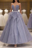 Purple Sweetheart Neck Tulle Sequin Long Prom Dress, Tulle Formal Dress