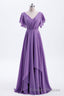 Flutter Sleeves Lavender Chiffon A-line Long Bridesmaid Dress