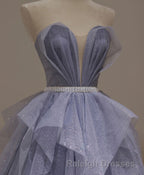 Purple Sweetheart Neck Tulle Sequin Long Prom Dress, Tulle Formal Dress