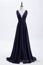 Empire Navy Blue Chiffon A Line Long Bridesmaid Dresses