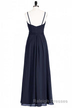 Black Chiffon Sweetheart Spaghetti Straps A Line Long Bridesmaid Dresses
