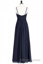 Black Chiffon Sweetheart Spaghetti Straps A-Line Long Bridesmaid Dress