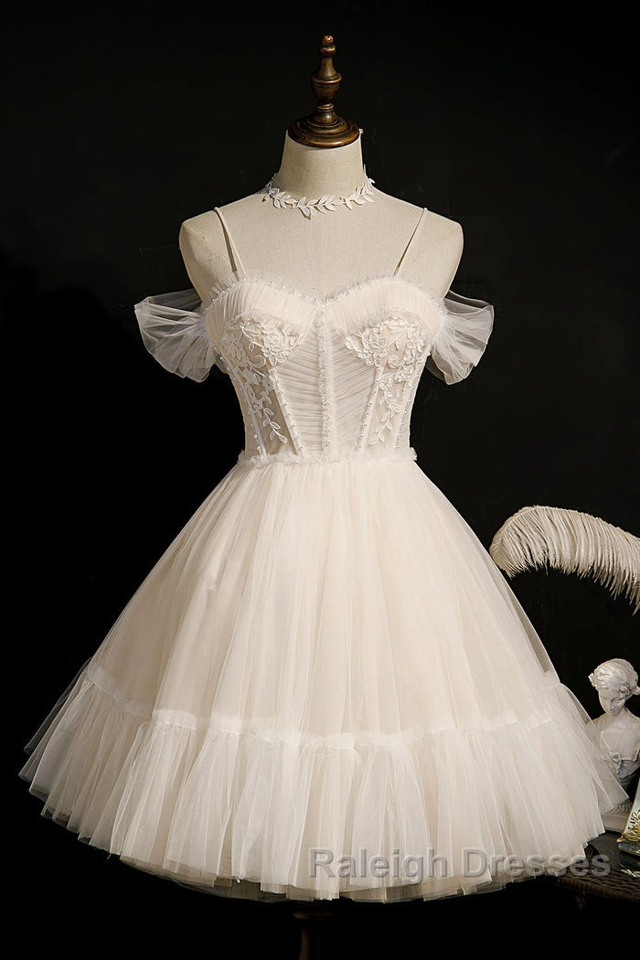 Cute Spaghetti Strap Tulle Short Homecoming Dress