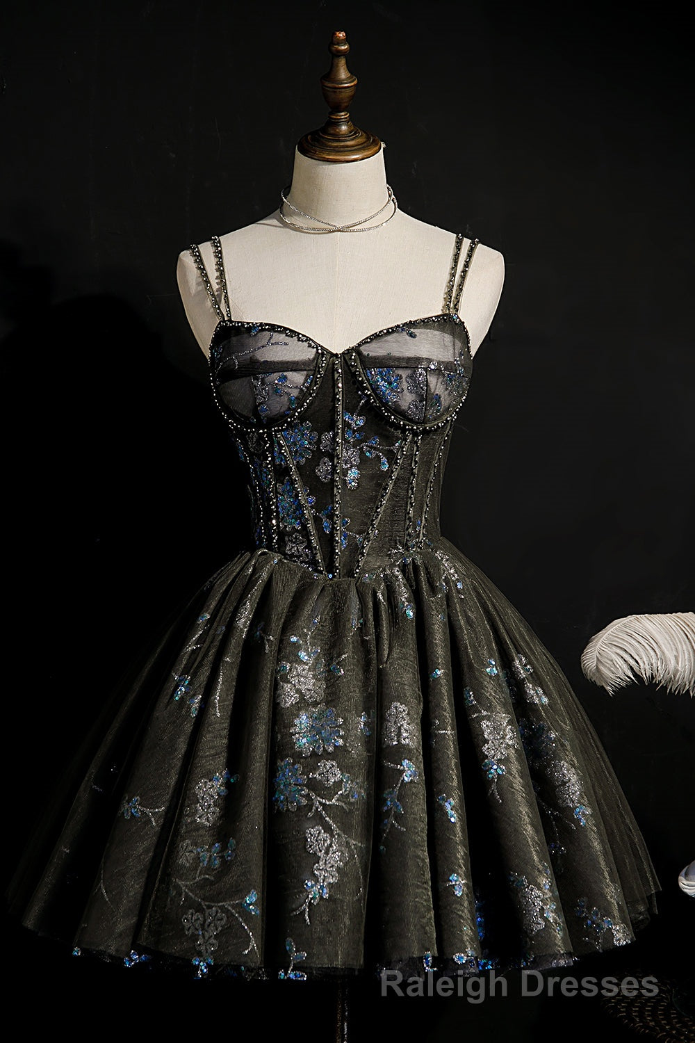 Dark Grey Sequins Lace Up Ball Gown Tulle Homecoming Dresses Main image