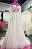 White Off-the-Shoulder Tulle Beaded A Line Long Wedding Dress