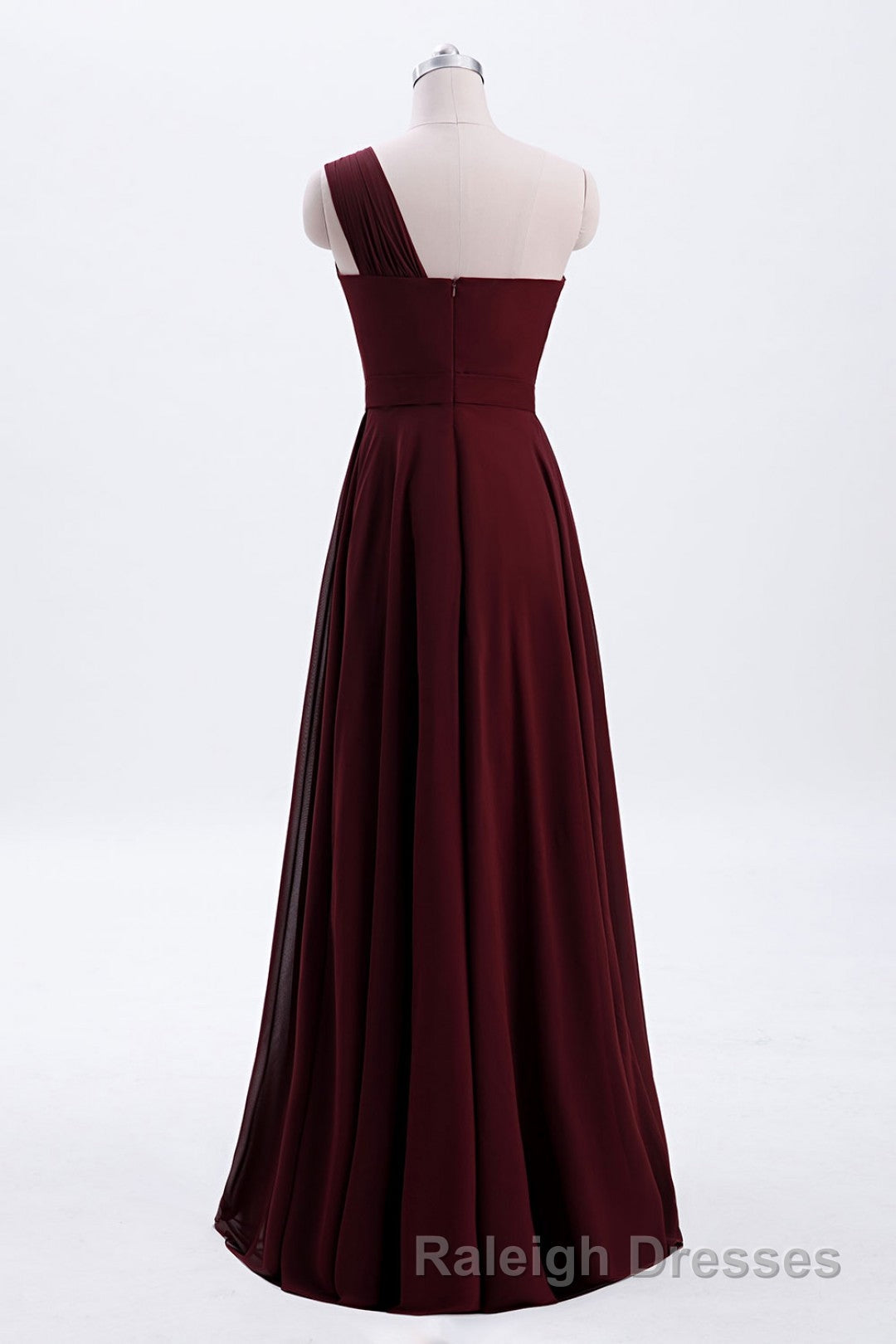 One Shoulder Burgundy A Line Chiffon Long Bridesmaid Dresses Secondary image
