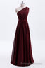 One Shoulder Burgundy A-line Chiffon Long Bridesmaid Dress