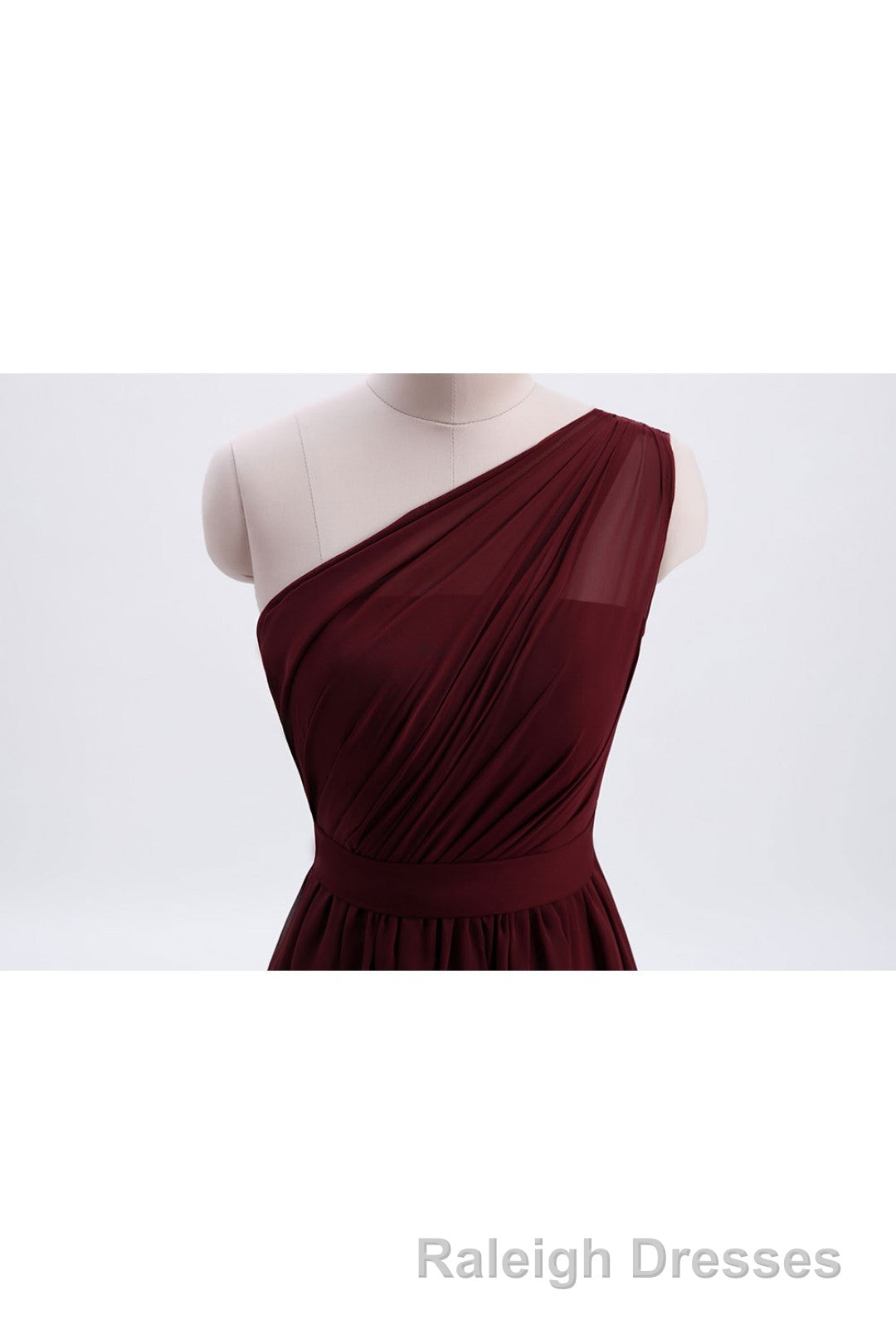 One Shoulder Burgundy A Line Chiffon Long Bridesmaid Dresses