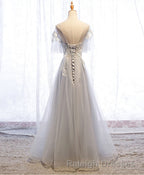 Gray Tulle Lace Long Prom Dresses Gray Tulle Lace Prom Dresses 5