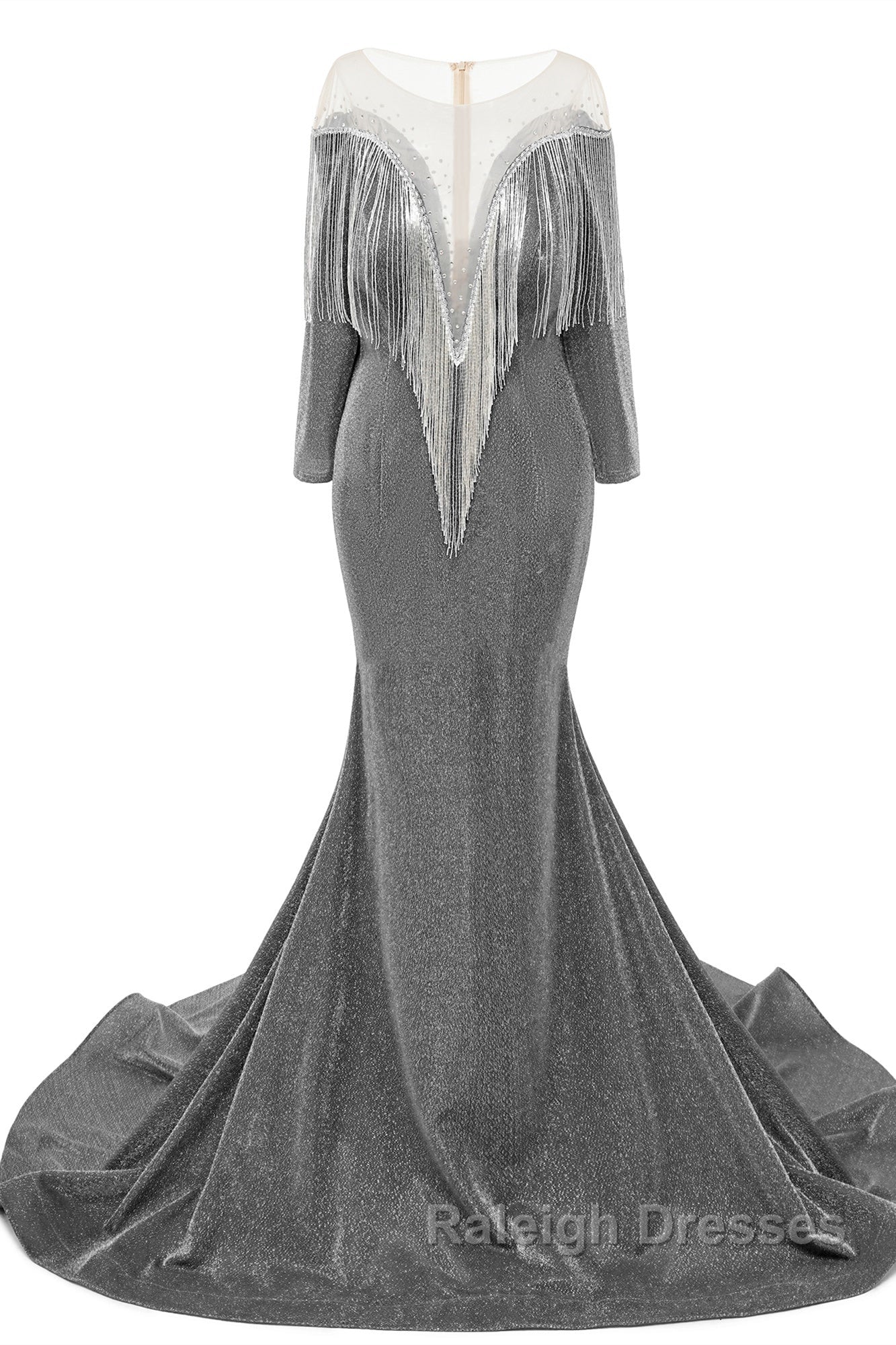 Deep V Neck Shiny Royal Blue Long sleeves Mermaid Prom Dresses