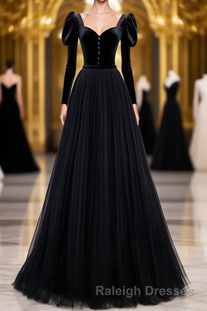 Black Tulle Long Prom Dress, Black Tulle Formal Dress Main image