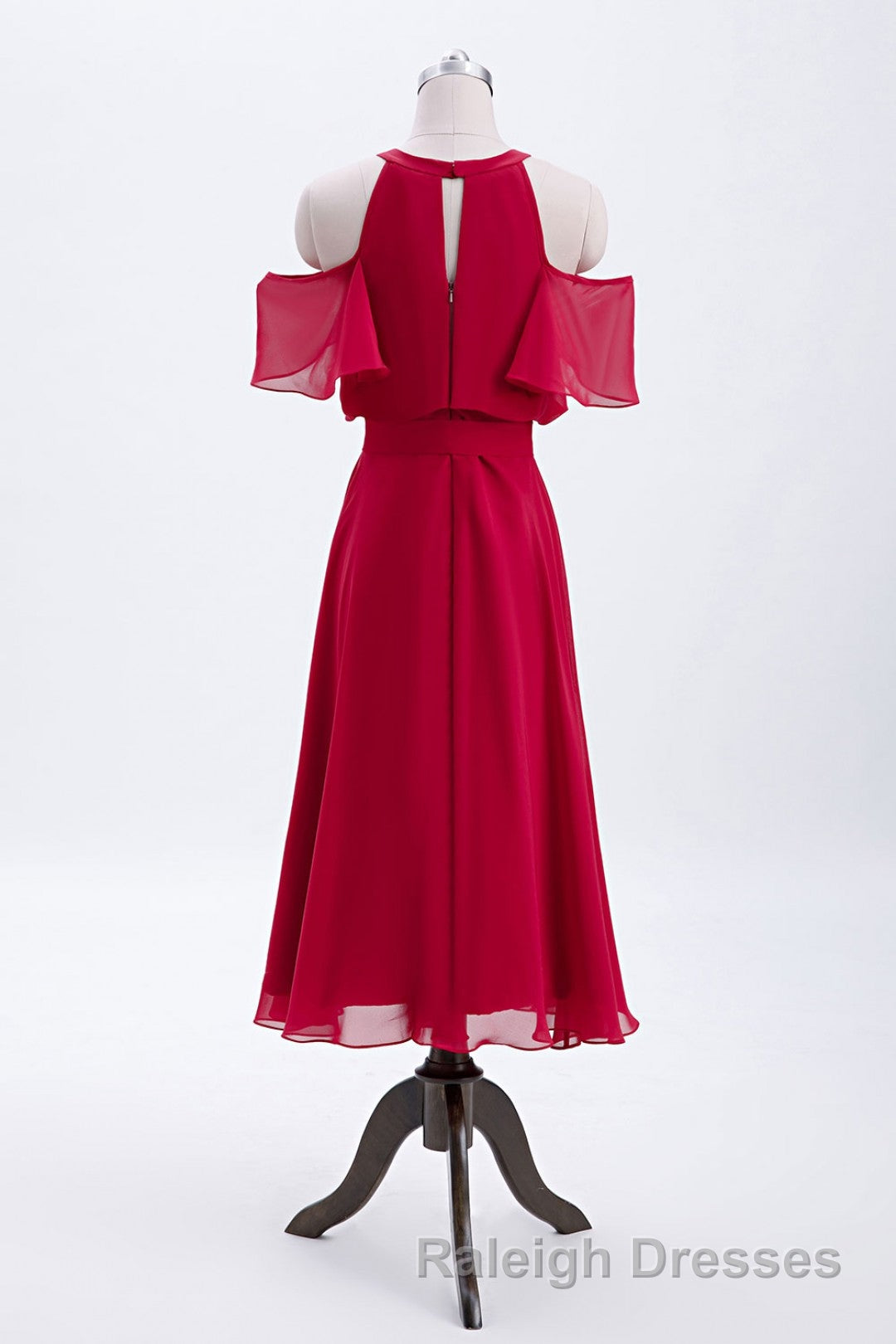 Red Chiffon Cold Sleeves Short Ruffles Bridesmaid Dress Secondary image