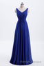 Royal Blue Pleated A Line Chiffon Long Bridesmaid Dresses