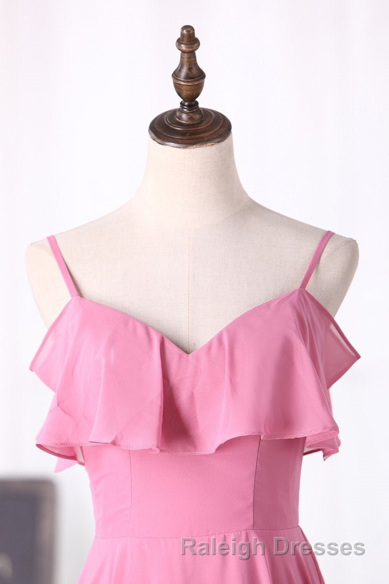 Pink Chiffon Straps Ruffled A-Line Long Bridesmaid Dress Secondary image