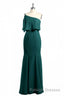 Hunter Green One Shoulder Mermaid Ruffled Long Bridesmaid Dresses
