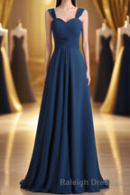 Navy Blue Chiffon Sweetheart A-Line Long Bridesmaid Dress