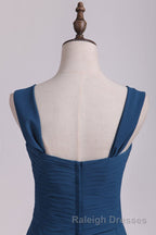 Navy Blue Chiffon Sweetheart A Line Long Bridesmaid Dresses