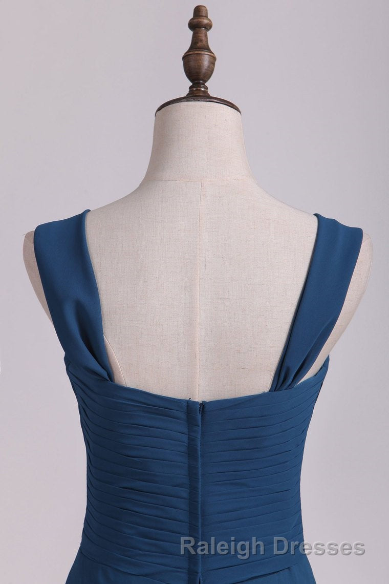 Navy Blue Chiffon Sweetheart A Line Long Bridesmaid Dresses