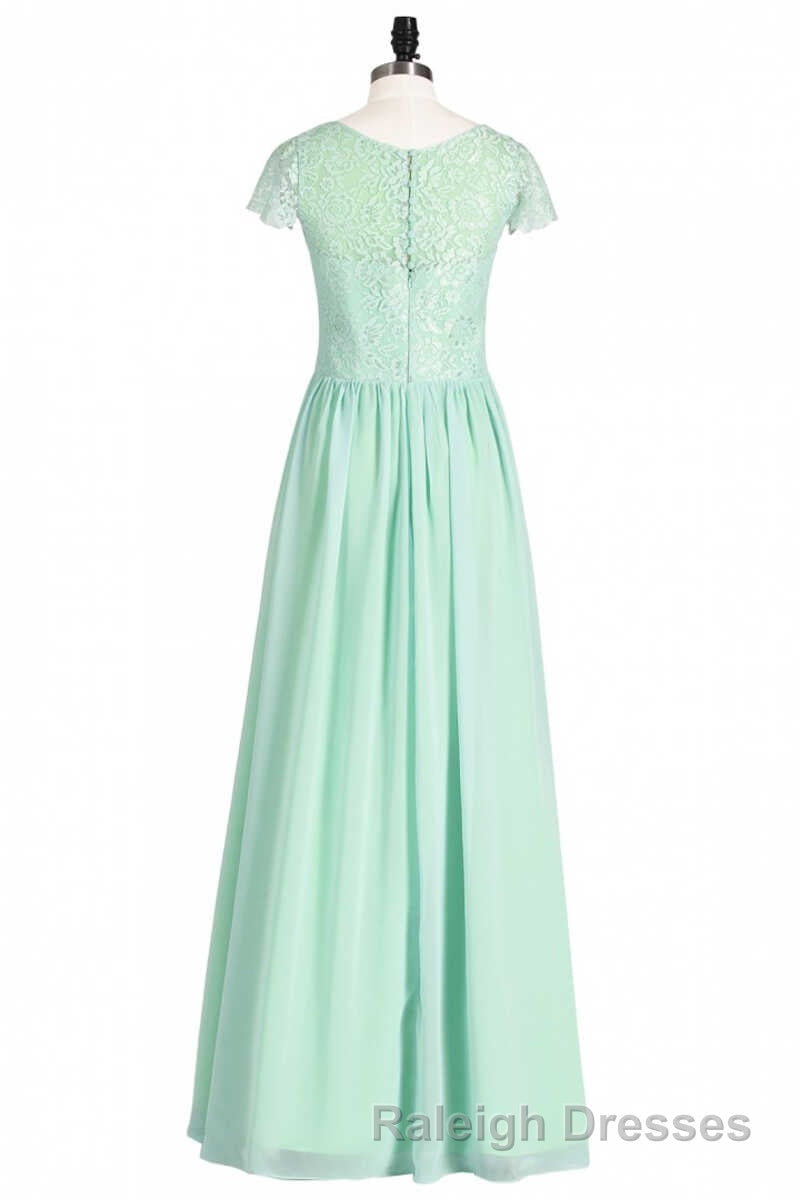 Sage Green Lace and Chiffon Cap Sleeve A Line Long Bridesmaid Dresses Secondary image