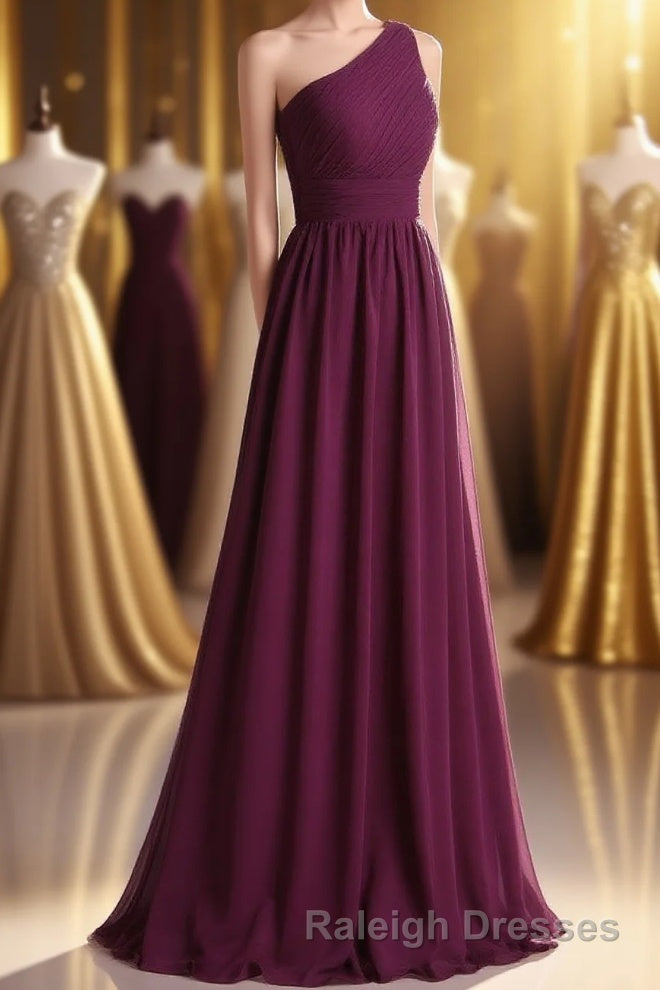 Magenta Chiffon One-Shoulder A-Line Long Bridesmaid Dress