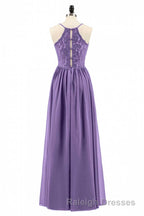 Purple Spaghetti Straps A-Line Long Bridesmaid Dress