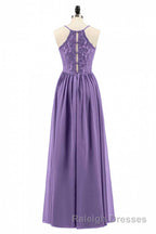 Purple Spaghetti Straps A Line Long Bridesmaid Dresses