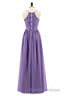 Purple Spaghetti Straps A Line Long Bridesmaid Dresses