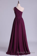 Magenta Chiffon One Shoulder A Line Long Bridesmaid Dresses