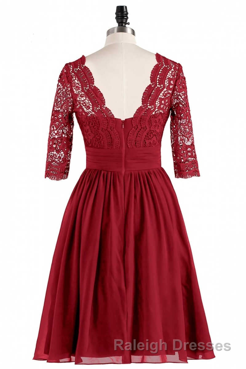 Red Lace V Neck Backless Short Bridesmaid Dresses Secondary image