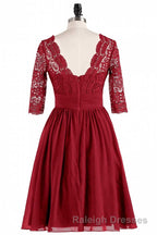 Red Lace V Neck Backless Short Bridesmaid Dresses