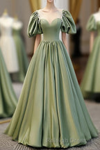 Simple Green Satin Long Prom Dress, Green Evening Dress