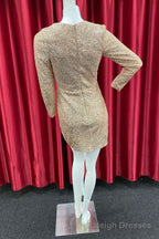 Champagne Sequin Long Sleeve Short Prom Dress