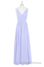 Lavender Chiffon V Neck Backless Long Bridesmaid Dresses