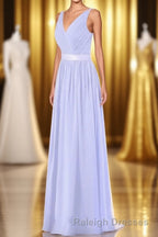 Lavender Chiffon V-Neck Backless Long Bridesmaid Dress